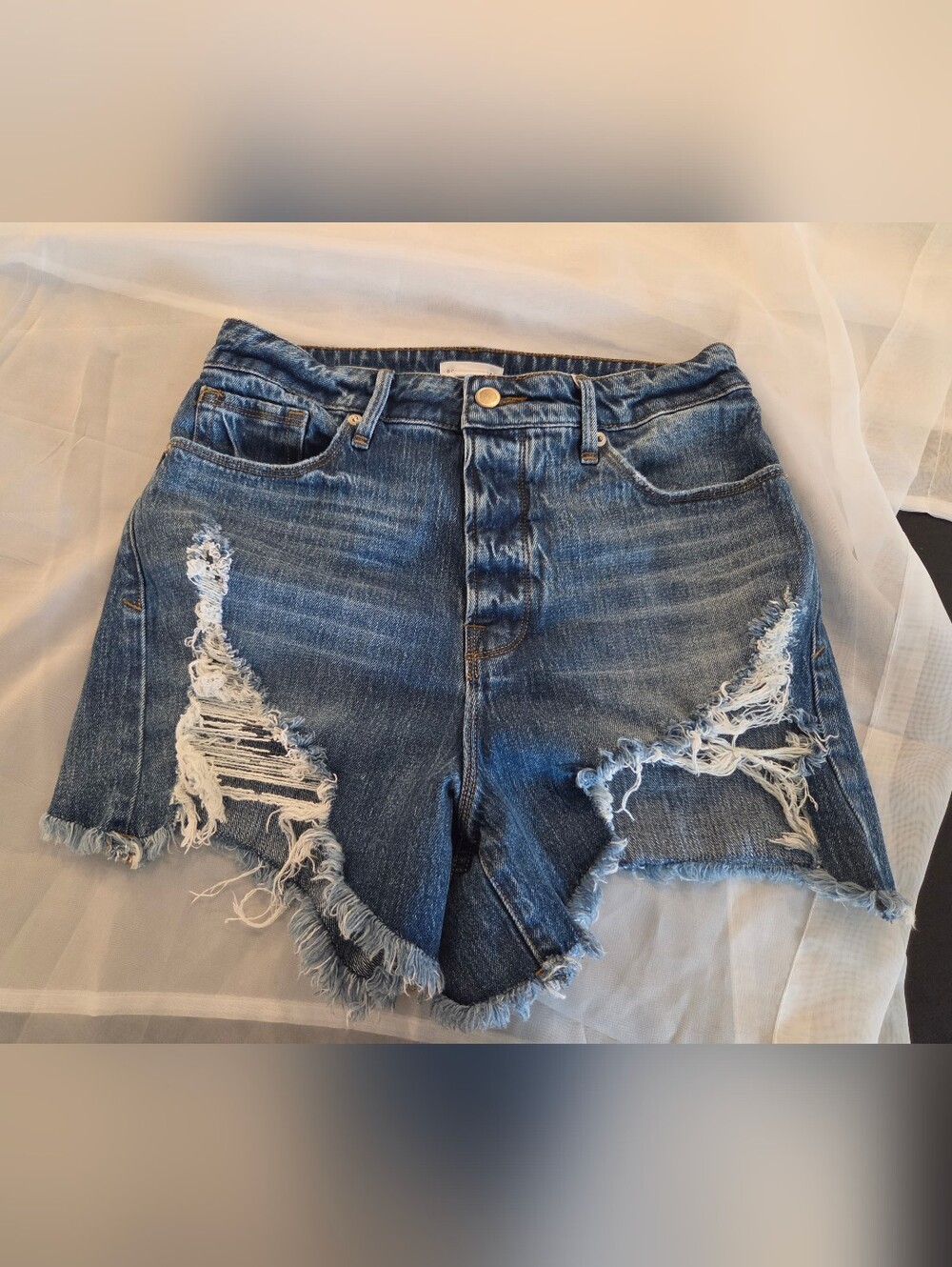 Good American Good Bombshell Distressed Deconstructed Mini Denim Shorts, 6 / 28